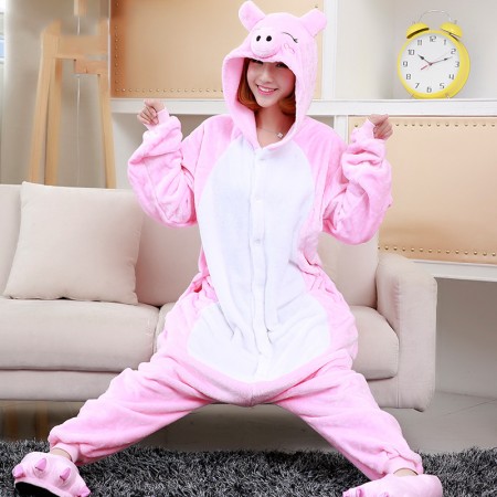 Pink Pig Onesie Costume Pajama For Adults & Teens Animal Onesies