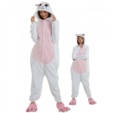 White Cat Costume Onesie for Women & Men Pajamas Halloween Outfit