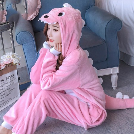 Pink Dinosaur Onesie Costume Pajamas for Adults & Teens Halloween Outfit