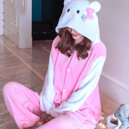 Pink Cat Onesie Costume Pajamas for Adults & Teens Halloween Outfit