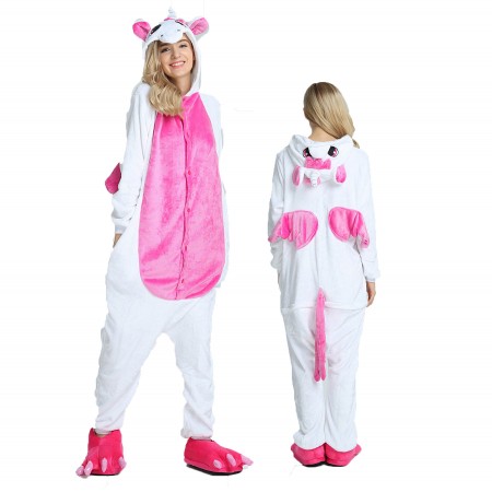 Women & Men Pink Unicorn with Wings Onesie Costume Onesies Pajamas for Halloween