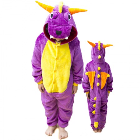 Kids Purple Dragon Costume Onesie Pajama Animal Outfit for Boys & Girls