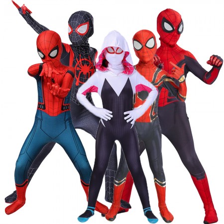 Boys Spider Man Costumes Miles Morales/Gwen/Far From Home/Venom Kids Spiderman Suit Cosplay