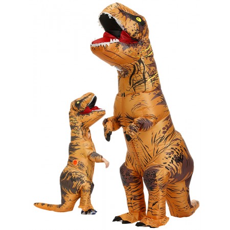 Inflatable T Rex Costume Halloween Funny Blow Up Dinosaur Costumes for Adult & Kids Brown