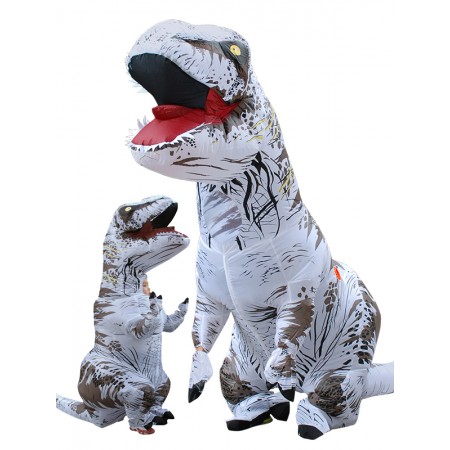 Inflatable Dinosaur Costume Halloween Funny Blow Up T Rex Costumes for Adult & Kids White