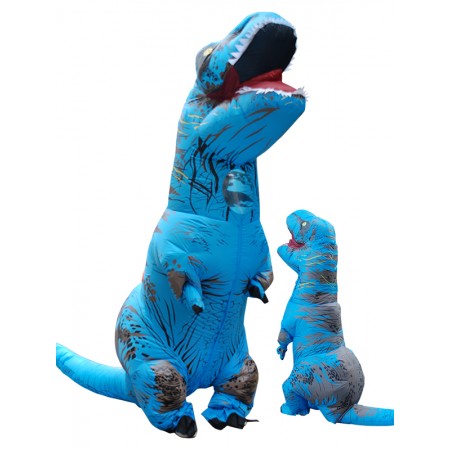 Inflatable Dinosaur Costume Halloween Funny Blow Up T Rex Costumes for Adult & Kids Blue