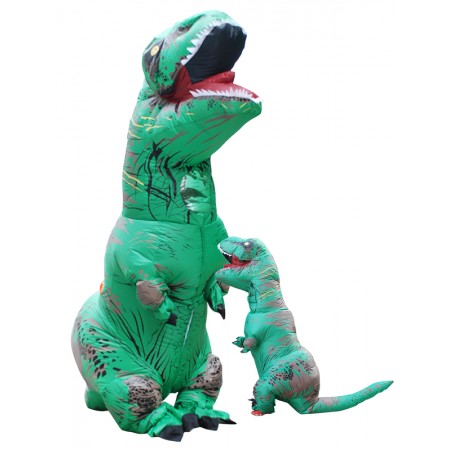 Inflatable Dinosaur Costume Halloween Funny Blow Up T Rex Costumes for Adult & Kids Green