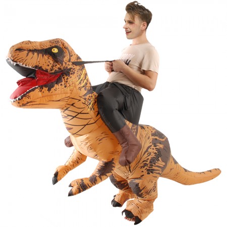 Inflatable Dinosaur Costume Riding T Rex Blow up Deluxe Halloween Costumes Brown