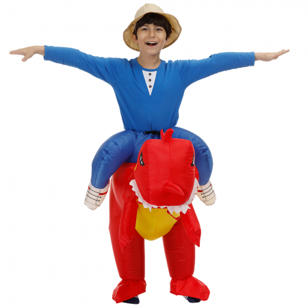 Kids Inflatable Red Dinosaur Costume Halloween Blow Up Ride On Funny Costumes