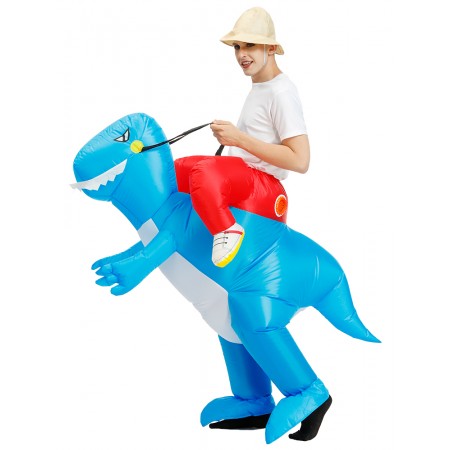 Inflatable Blue Dinosaur Costume Halloween Blow Up Ride On Funny Costumes For Adult & Kids