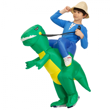 Kids Inflatable Green Dinosaur Costume Halloween Blow Up Ride On Funny Costumes