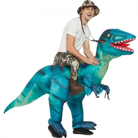 Ride On Blow Up Dinosaur Costumes Halloween Funny Outfit for Adult & Kids Green