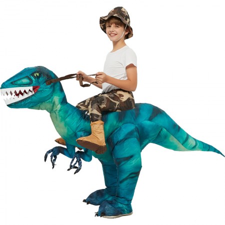 Kids Ride On Blow Up Dinosaur Costumes Halloween Funny Outfit Green