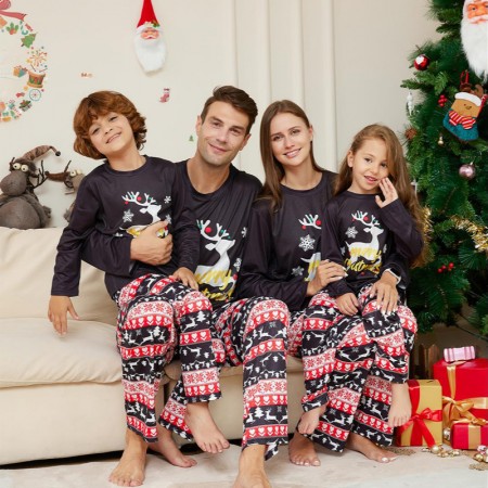 Round Neck Family Christmas Pajamas Holiday Sleepwear Matching Pjs