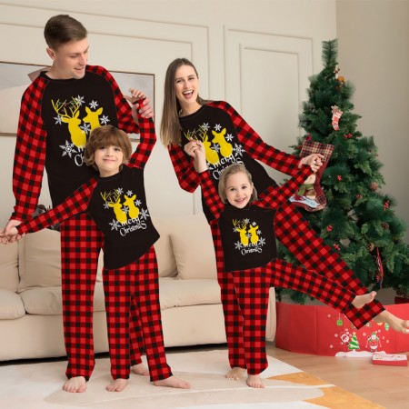 Christmas Pajamas Gold Deer Family Sleepwear Set Xmas Jammies