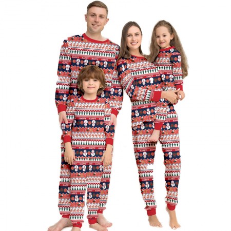 Christmas Pajamas Stripe Snowman Prints Xmas Homewear Family Matching Sleepwear