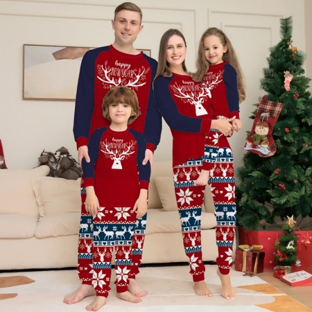 Christmas Pajamas Elk Xmas Jammies Color Matching Sleepwear