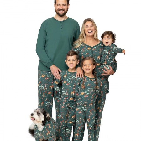 Green Zoo Pattern Christmas Pajamas Family Matching Pyjamas Set Xmas Homewear