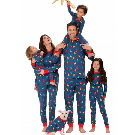 Christmas Pajamas Colored Lamp Prints Family Matching Jammies Xmas Homewear