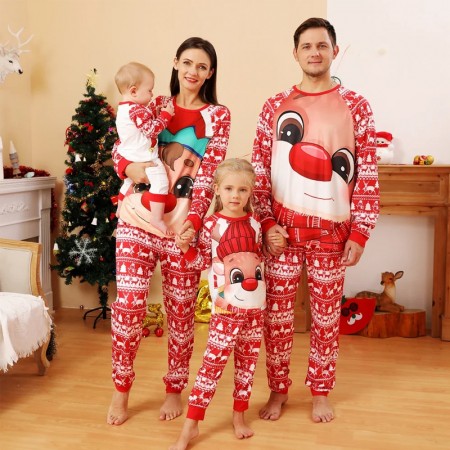 Family Christmas Pajamas Cartoon Deer Matching Pjs Home Sleepwear