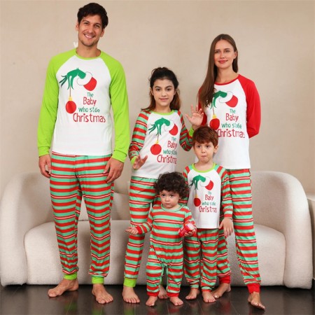 Christmas Pajamas Cute Striped Family Matching Pjs Cotton Long Sleeve Sleepwear
