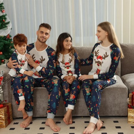 White Deer Christmas Pajamas Family Holiday Nightwear Sleepwear Set