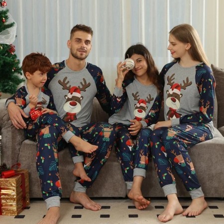 Grey Deer Christmas Pajamas Family Matching Pjs Indoor Sleepwear Set