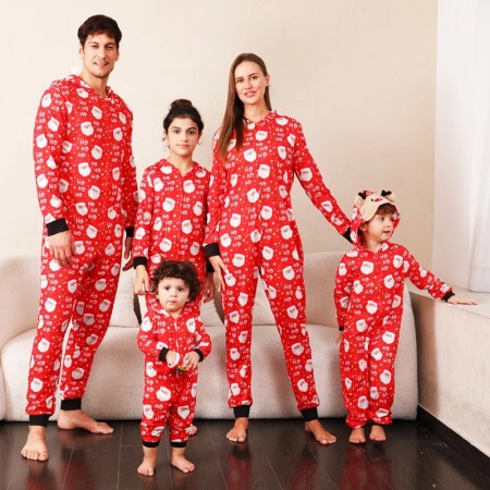 Family Christmas Onepiece Snowman Pattern Hooded Pajamas Holiday Sleepwear