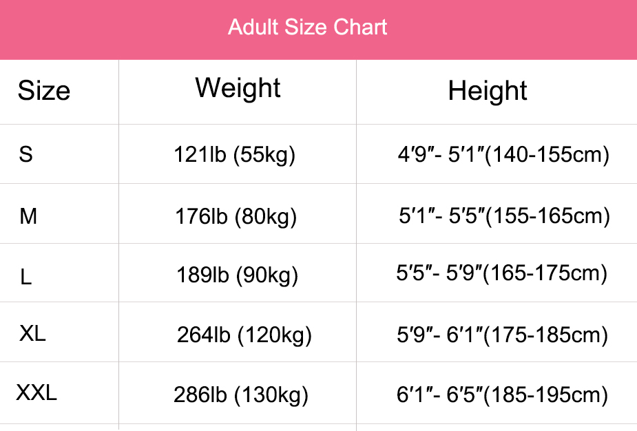 Onesie Size Chart Adults